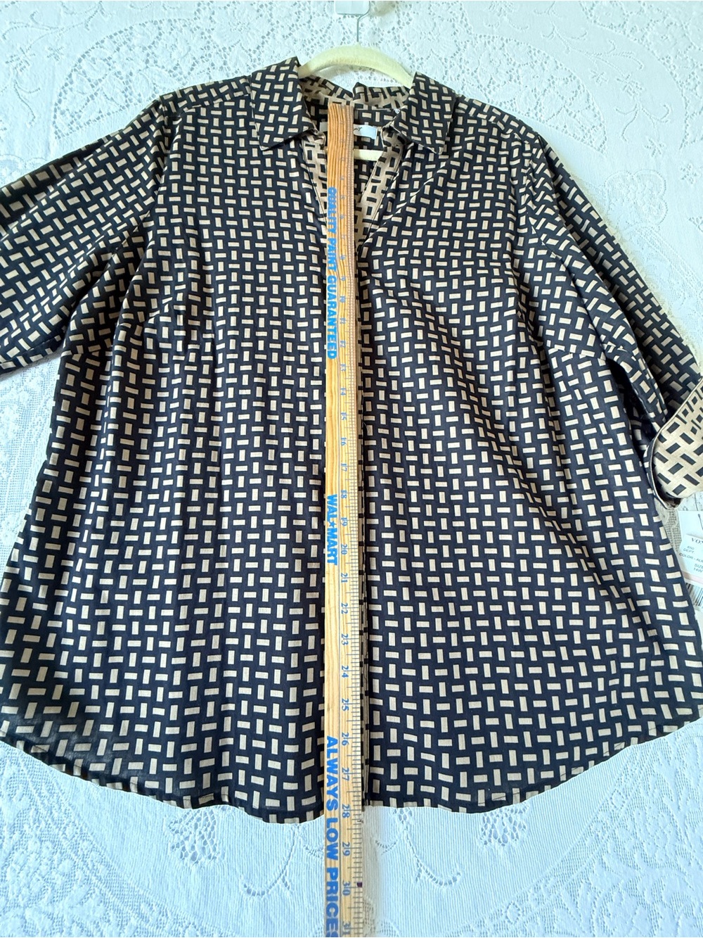 Foxcroft Harper Basketweave Black Cream Geometric Button-Down Shirt Plus 14W - Picture 4 of 10